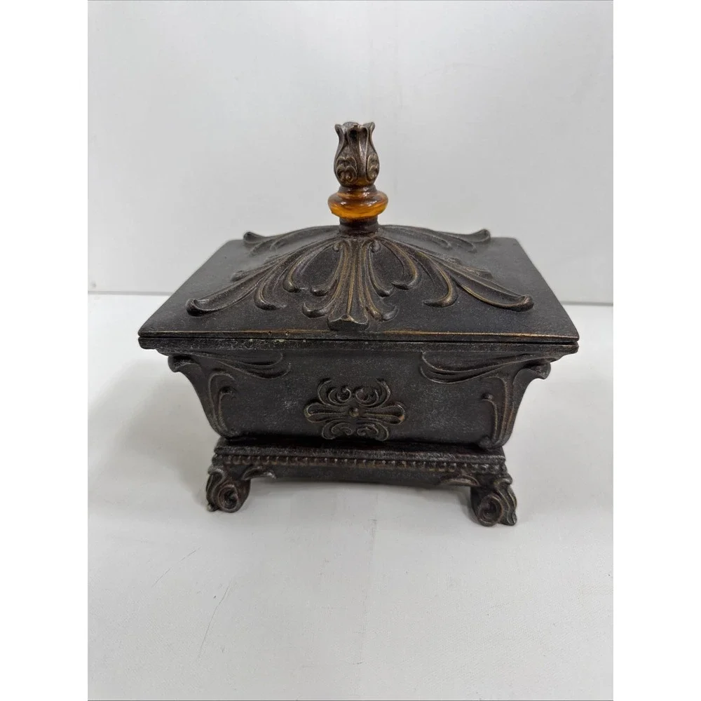 Jewelry‎ Box W/Lid Bronze Finish Polymer, Candy Dish, Multi Use.